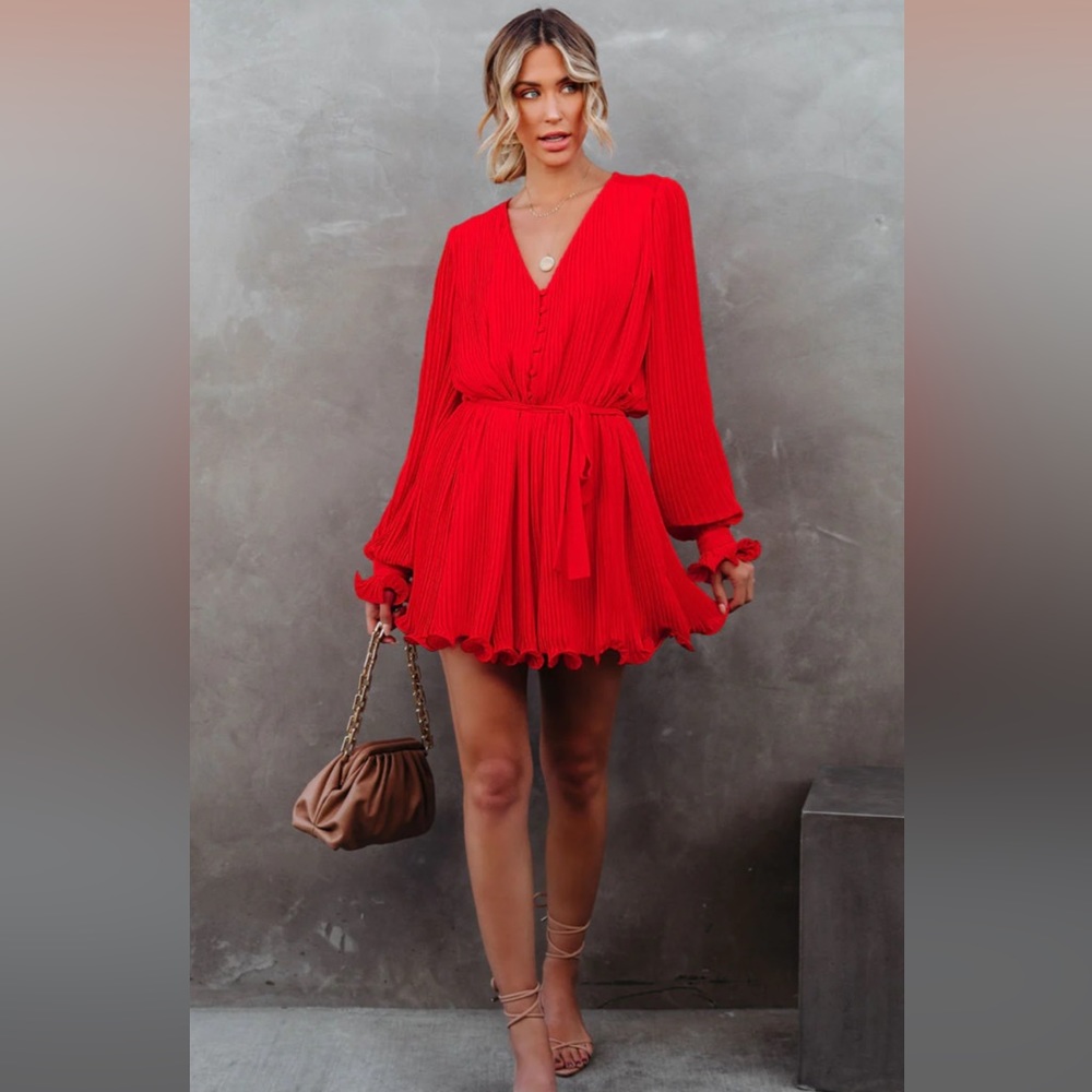 VICI (Endless Rose) - Hot In Here Pleated Chiffon Dress - Red (size Medium)